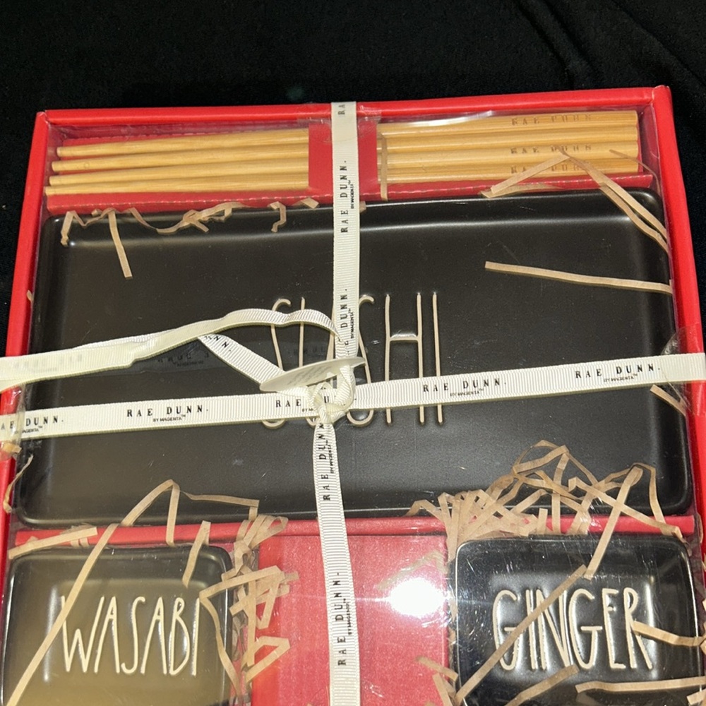 NWT Rae Dunn Black and Red Sushi Set with Chopsticks - Picture 4 of 7